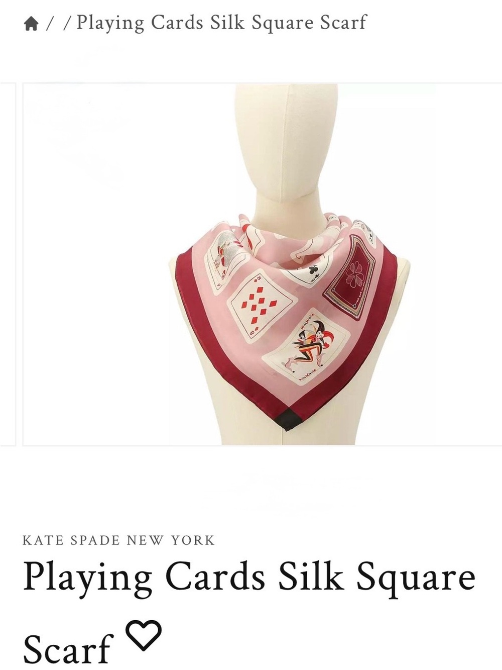 kate spade Pink and Burgundy Playing Cards Silk Square Scarf - Picture 6 of 9